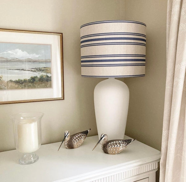 Meg Morton Striped Linen Lampshade - Durlston Blue on Stone