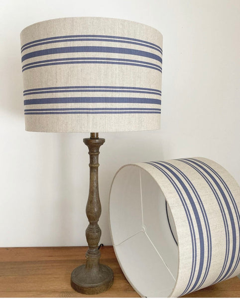 Meg Morton Striped Linen Lampshade - Durlston Blue on Stone
