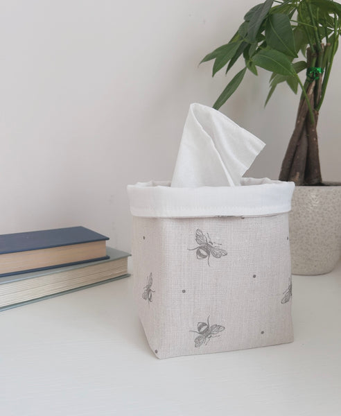 Fabric Pot ~ Busy Bees Mink Grey