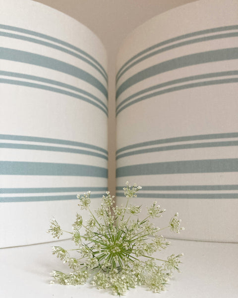 Meg Morton Striped Linen Lampshade - Aqua on White