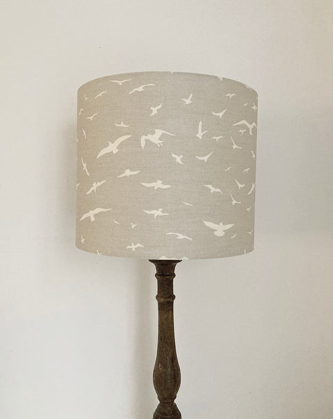 Peony & Sage Seagull Linen Lampshade - Ivory Seagulls on a Gustavian Grey background