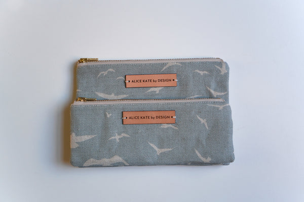 Seagull Oatmeal on Stone Blue Zipper Pouch