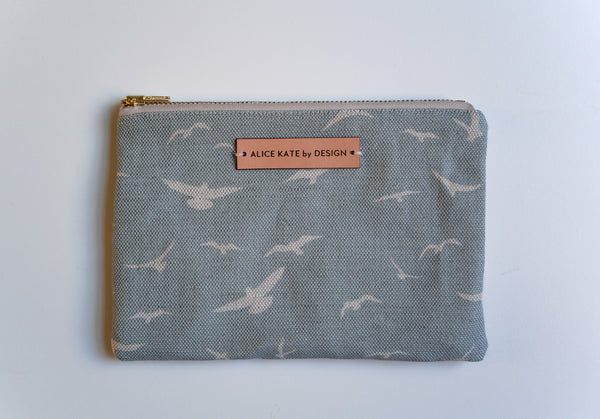 Seagull Oatmeal on Stone Blue Zipper Pouch