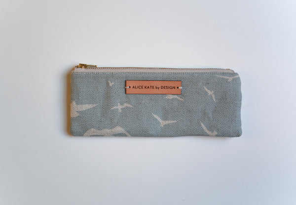 Seagull Oatmeal on Stone Blue Zipper Pouch