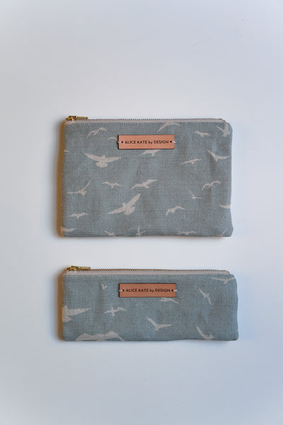 Seagull Oatmeal on Stone Blue Zipper Pouch