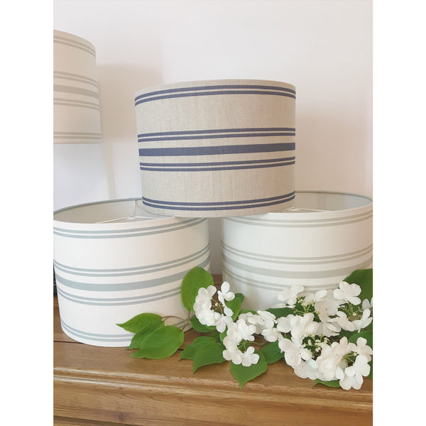 Meg Morton Striped Linen Lampshade - Aqua on White