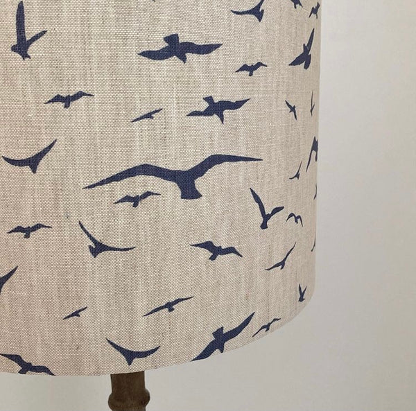 Peony & Sage Seagull Linen Lampshade - Navy on Stone