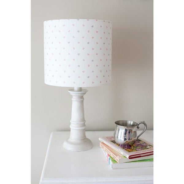 Olive & Daisy Hearts Linen Lampshade - Pink and Grey Colored Hearts on Cream Background