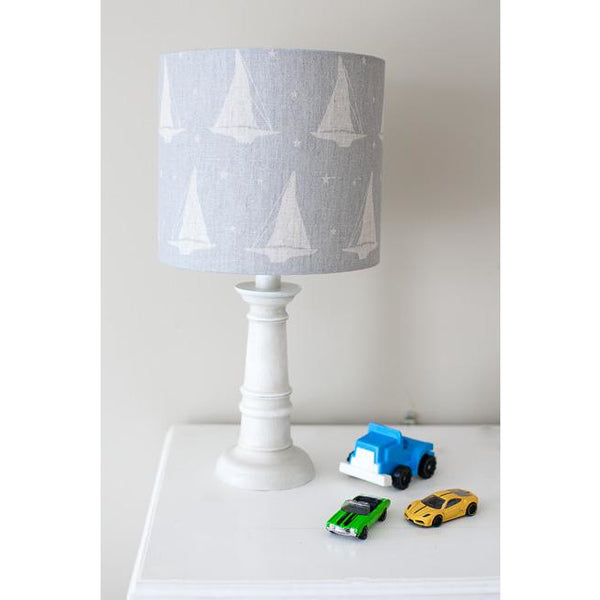 Peony & Sage Yacht Club Linen Lampshade -  Stone on a Heavy Rain Background