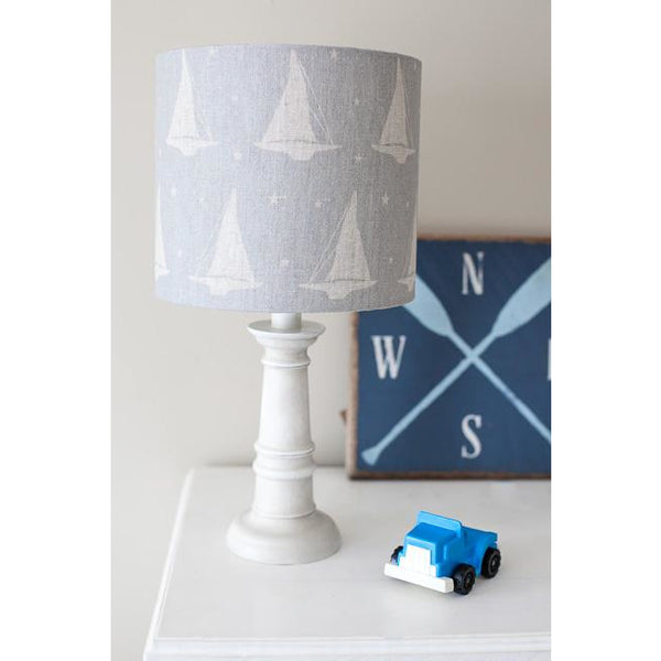 Peony & Sage Yacht Club Linen Lampshade -  Stone on a Heavy Rain Background