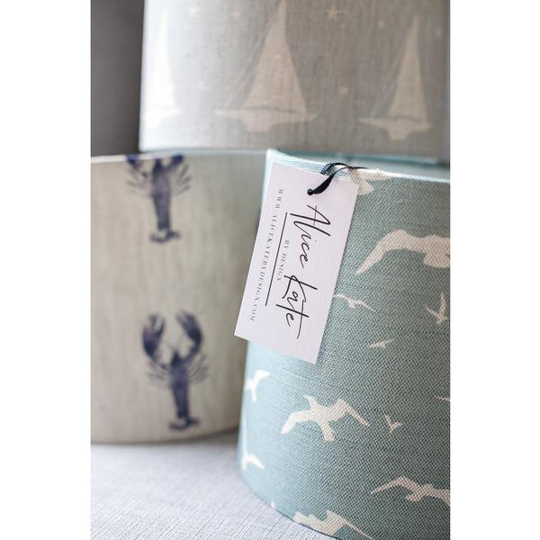Peony & Sage Seagull Linen Lampshade - Oatmeal Seagulls on a Stone Blue Background