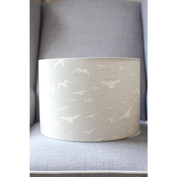 Peony & Sage Seagull Linen Lampshade - Ivory Seagulls on a Gustavian Grey background