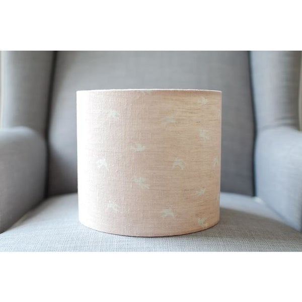 Olive & Daisy Skylarks Linen Lampshade - Cream Skylarks on a Rose Pink Background