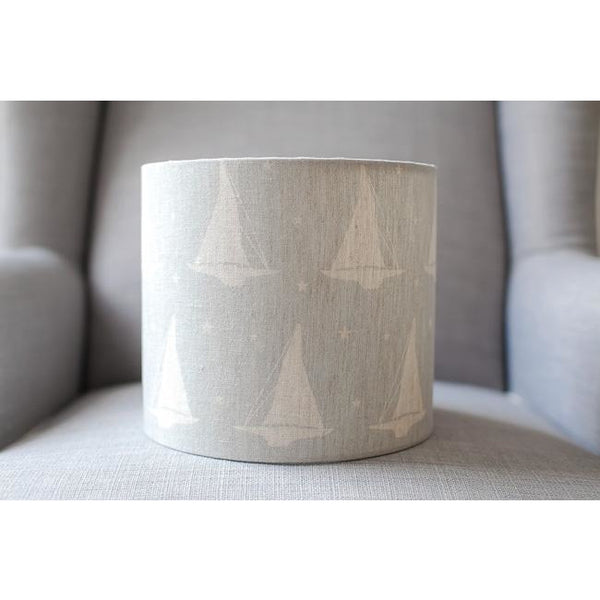 Peony & Sage Yacht Club Linen Lampshade -  Stone on a Heavy Rain Background