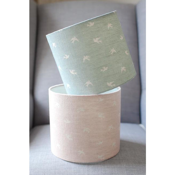 Olive & Daisy Skylarks Linen Lampshade - Cream Skylarks on a Rose Pink Background