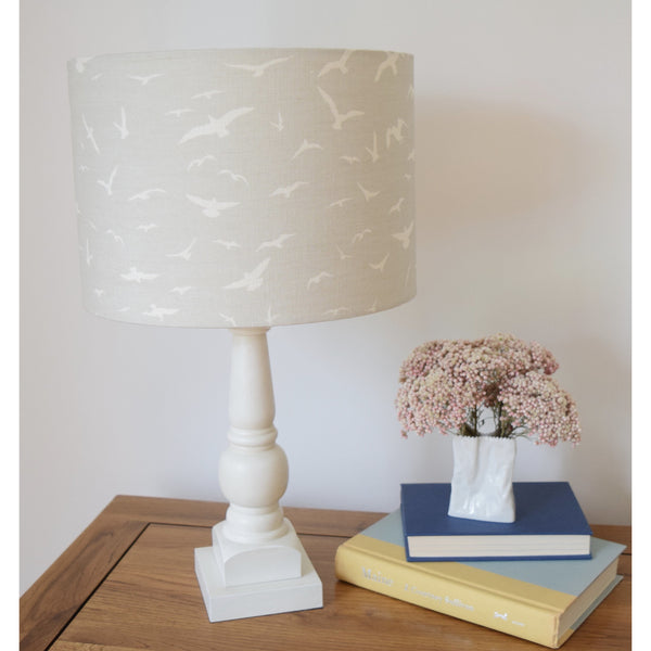 Peony & Sage Seagull Linen Lampshade - Ivory Seagulls on a Gustavian Grey background