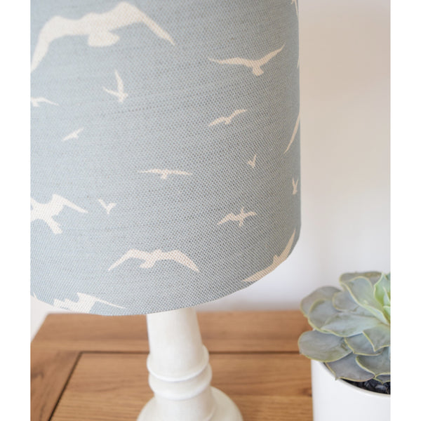 Peony & Sage Seagull Linen Lampshade - Oatmeal Seagulls on a Stone Blue Background
