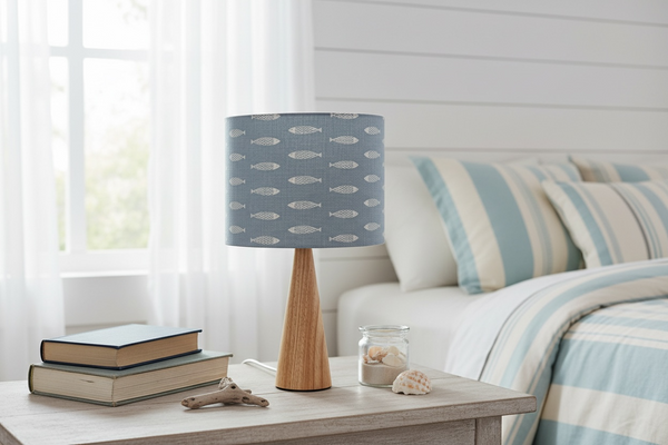 Shade + Base - Fish, Weathered Blue on Ivory