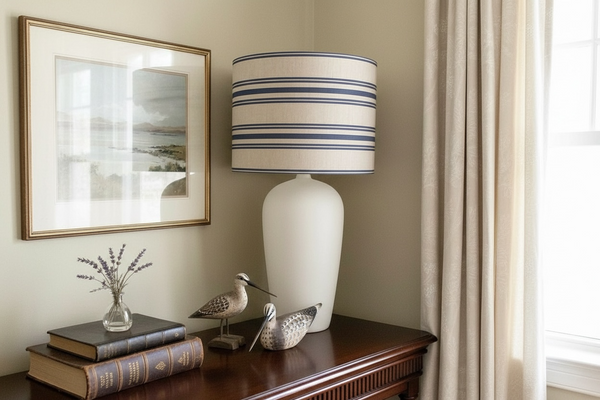 Lampshade Only - Meg Morton Stripe Durlston Blue on Stone