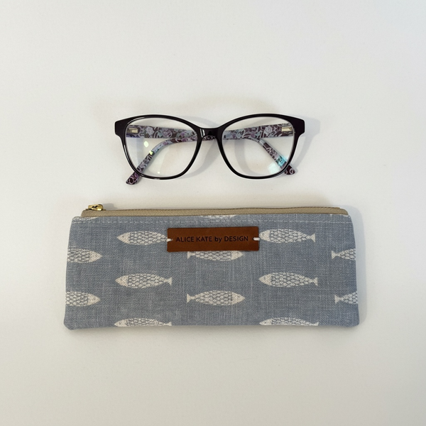 Pez Fish Weathered Blue on Cream Mini Pouch