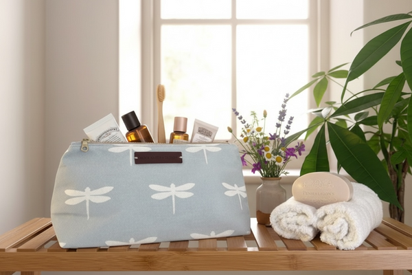 Washbag - Dragonfly White on Sky Blue