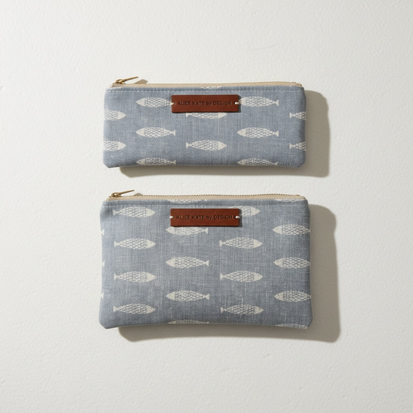 Pez Fish, Weathered Blue on Cream Zipper Pouch