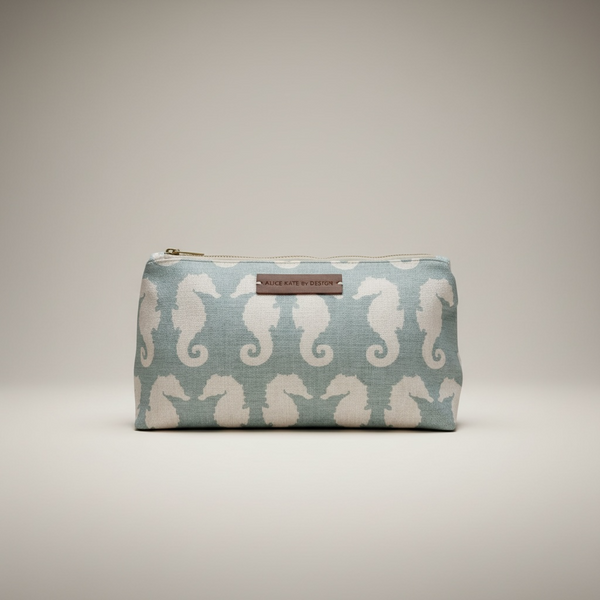 Washbag - Seahorse Cream on Aqua