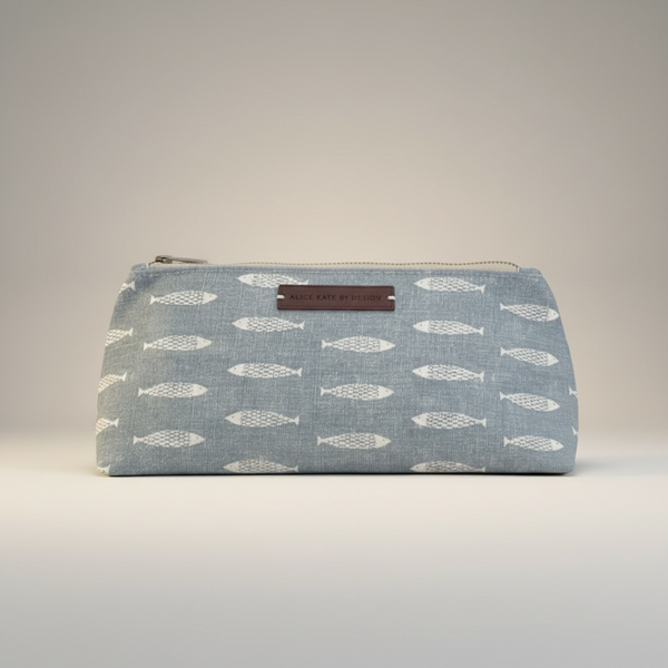Washbag - Fish Weathered Blue on Cream