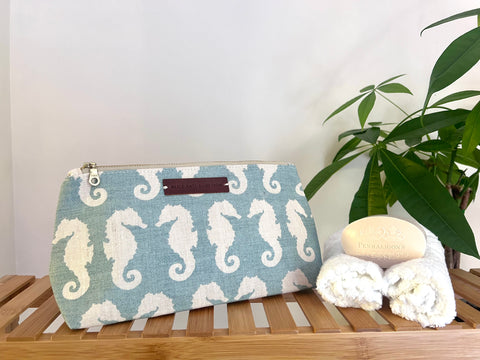 Washbag - Seahorse Cream on Aqua