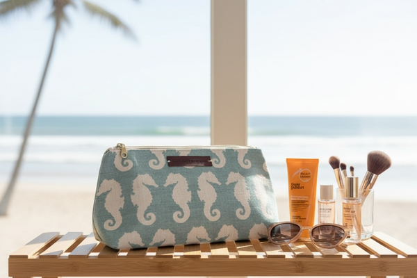 Washbag - Seahorse Cream on Aqua