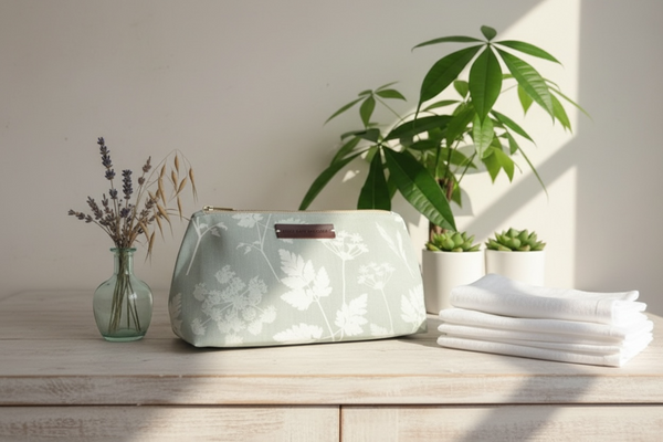 Washbag - Cowparsley Cream on Aqua