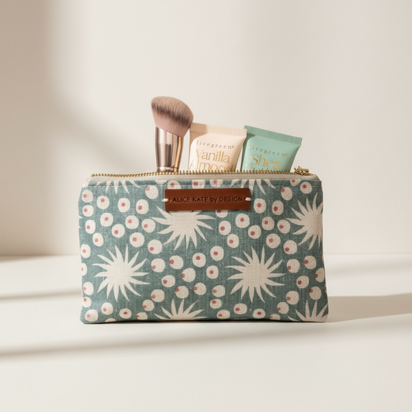 Sundance, Amalfi Blue & Rust on Stone Zipper Pouch