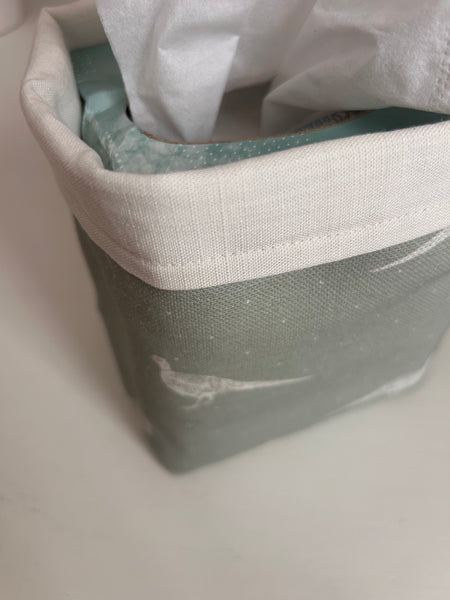 Fabric Pot ~ Fontmell Pheasant White on Lichen