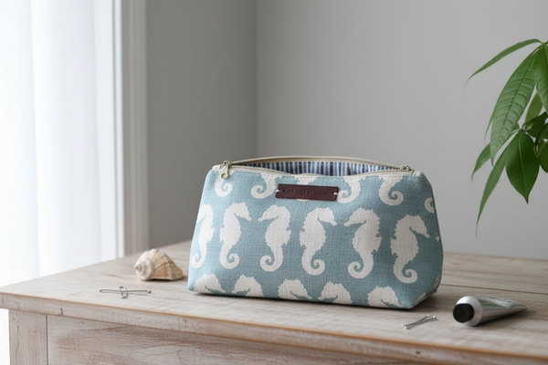 Washbag - Seahorse Cream on Aqua