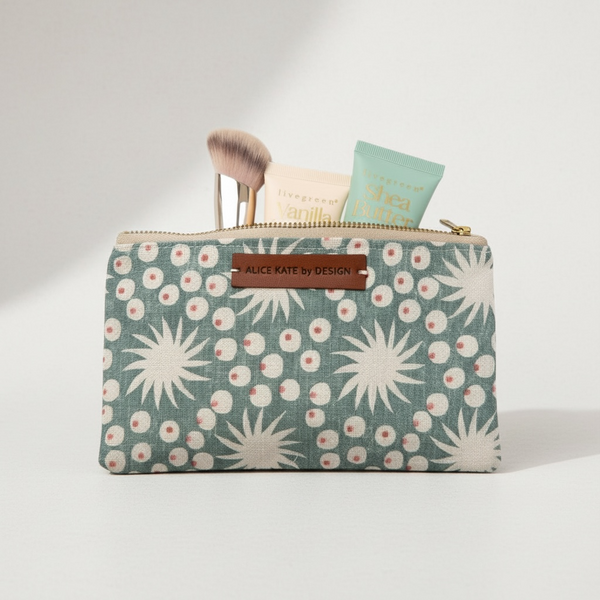 Sundance, Amalfi Blue & Rust on Stone Zipper Pouch