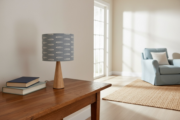 Shade + Base - Fish, Weathered Blue on Ivory