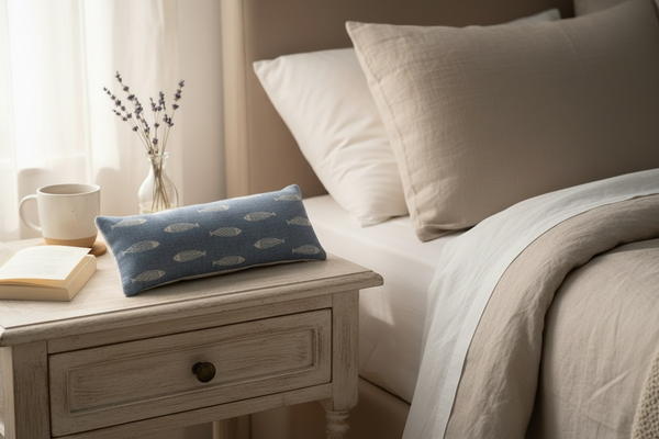 Eye Pillow Fish - Weathered Blue on Chunky Cream