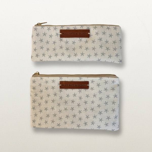 Starfish, Old Blue on Ivory Zipper Pouch