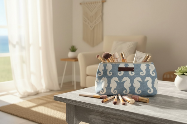 Washbag - Seahorse Cream on Almalfi Blue