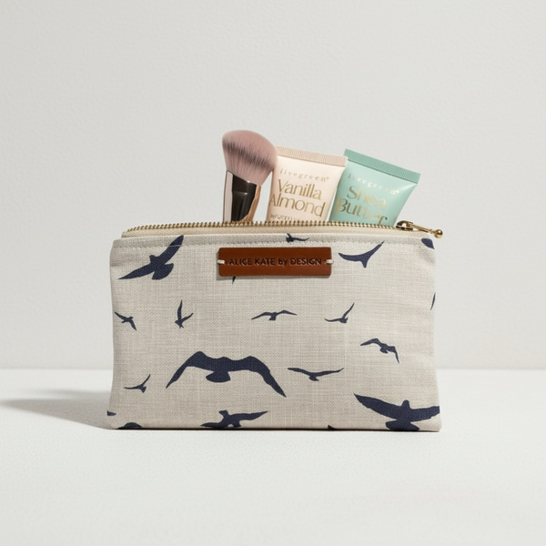 Seagull, Navy on Stone Zipper Pouch