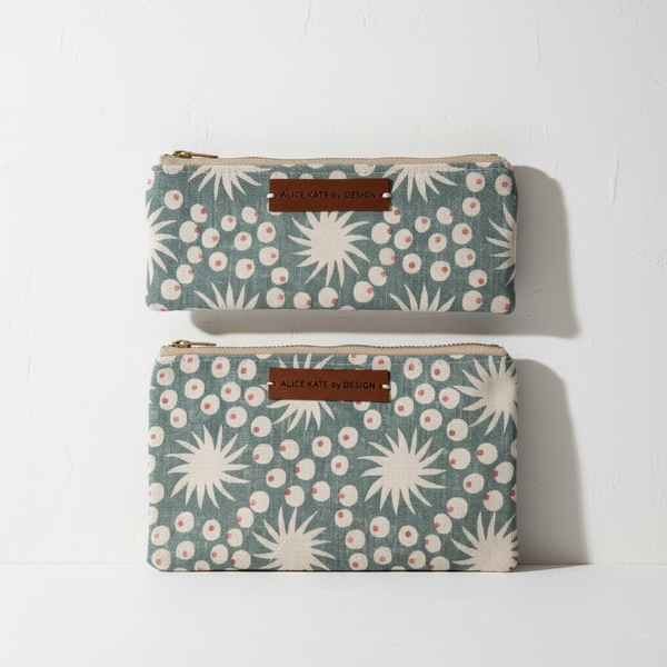 Sundance, Amalfi Blue & Rust on Stone Zipper Pouch