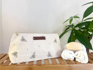 Washbag - Busy Bees Mink Grey on Cream