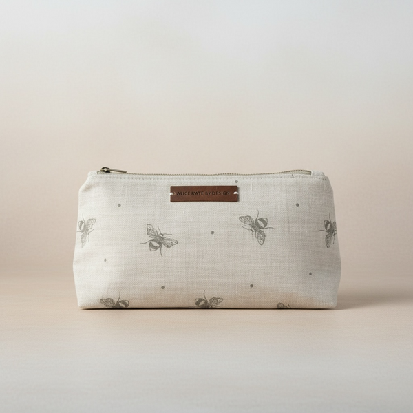 Washbag - Busy Bees Mink Grey on Cream