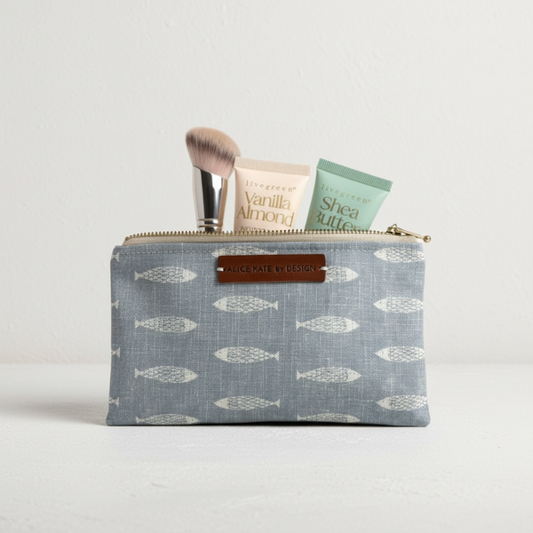 Pez Fish, Weathered Blue on Cream Zipper Pouch