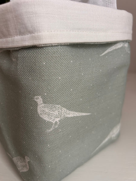 Fabric Pot ~ Fontmell Pheasant White on Lichen