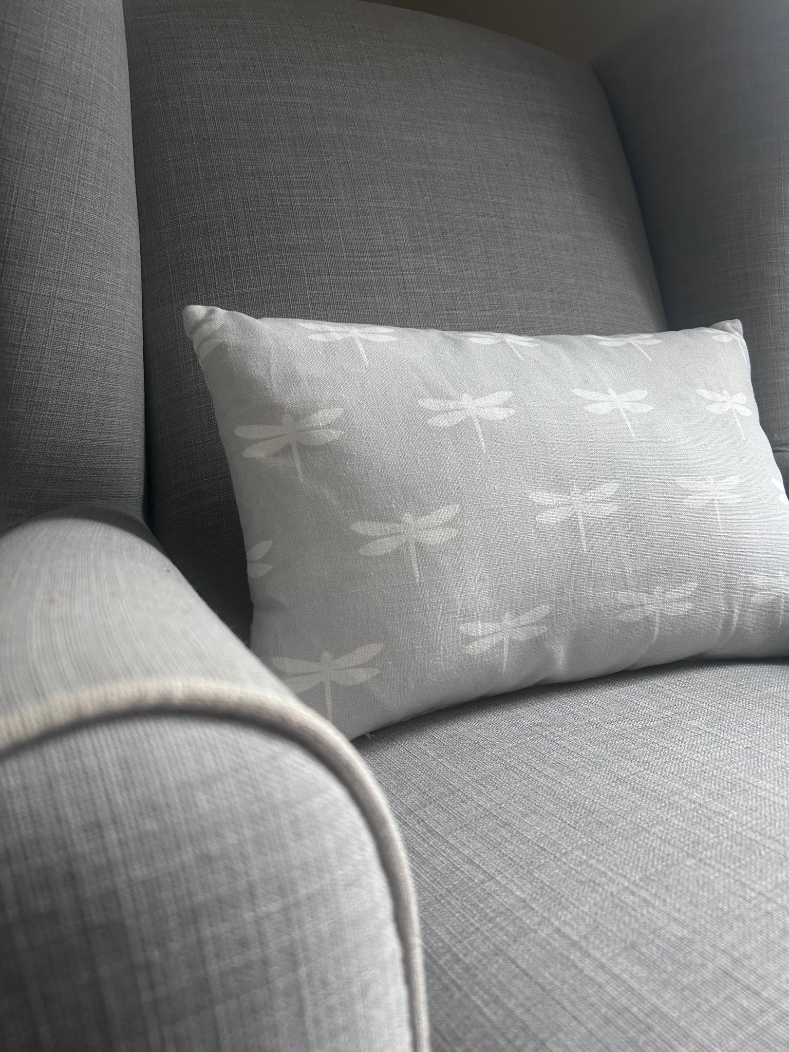Dragonfly Pillow - Cream on Sky Blue