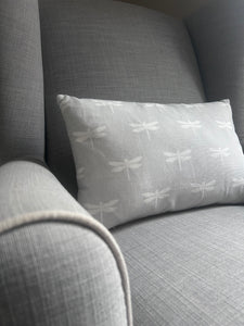 Dragonfly Pillow - Cream on Sky Blue