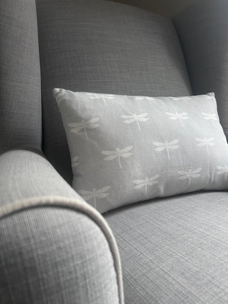 Dragonfly Pillow - Cream on Sky Blue