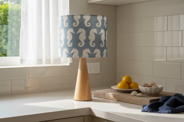 Shade + Base - Seahorse, Ivory on Amalfi Blue