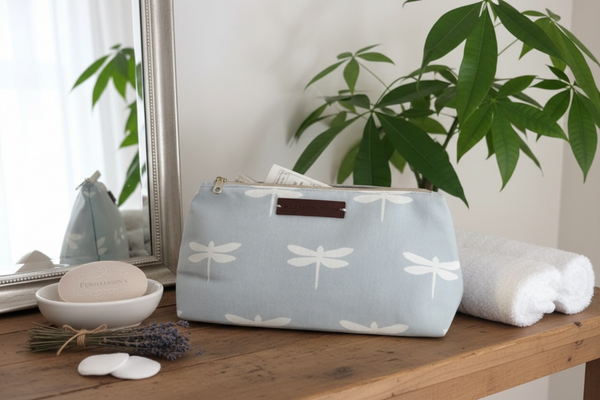 Washbag - Dragonfly White on Sky Blue